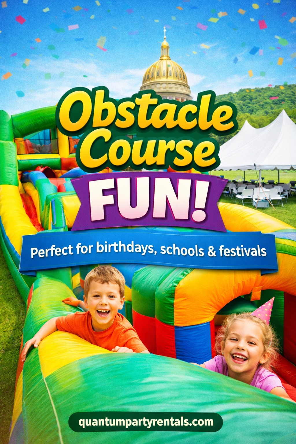 Inflatable obstacle course rental West Virginia schools and birthday parties